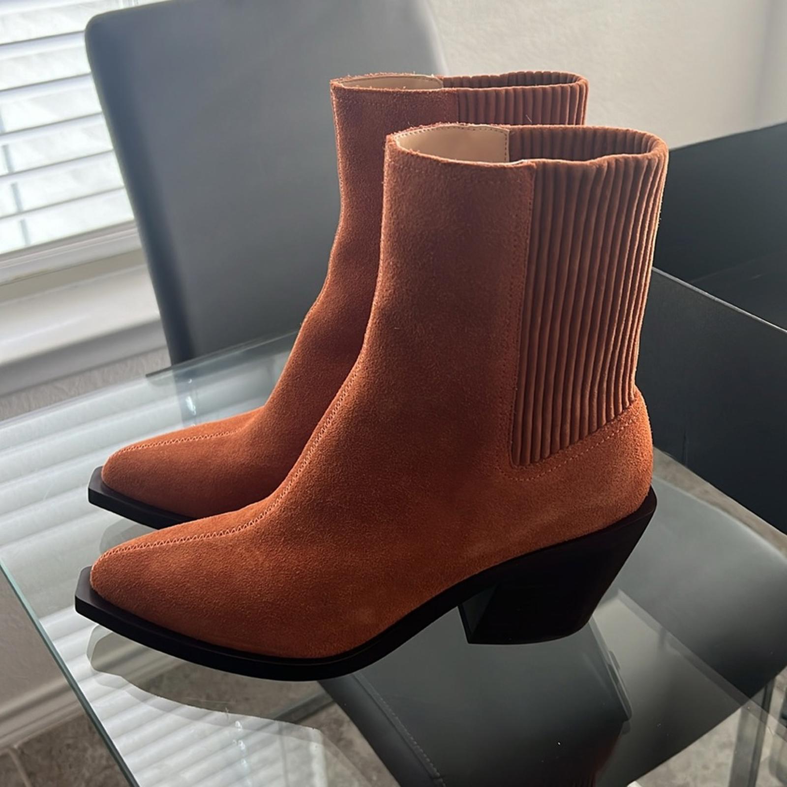COACH Prestyn Ankle Booties in Burnished Amber, Leather Suede Boots NEW in Box!