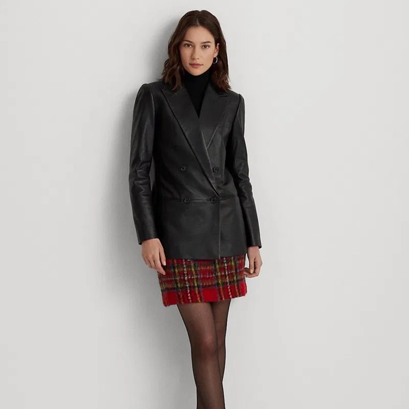 Ralph Lauren Double-Breasted Lambskin Blazer in Black, Size 14 New w/Tag $795