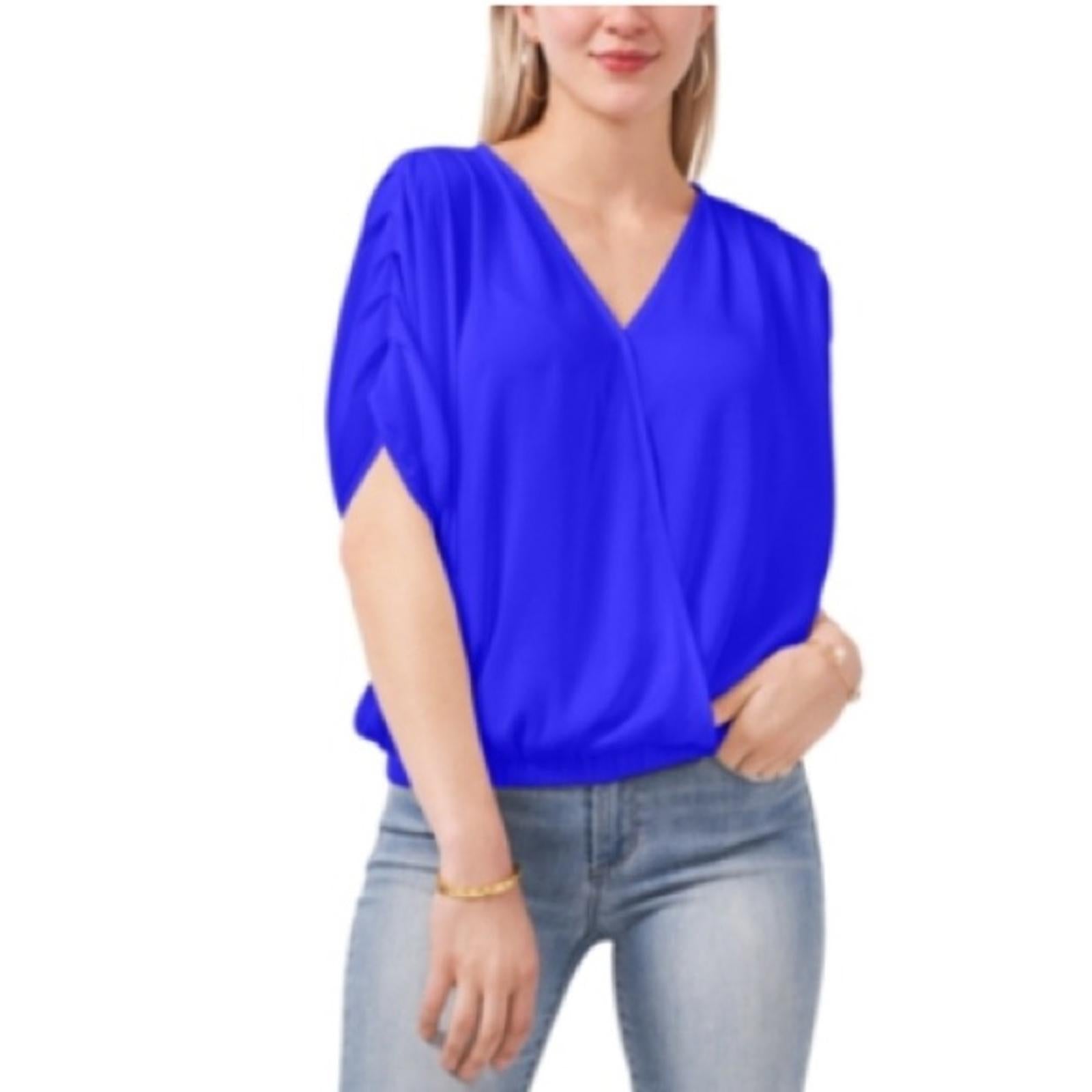 Vince Camuto Dolman Sleeve Fold Front V-Neck Rumple in Cobalt Blouse Size XL NWT