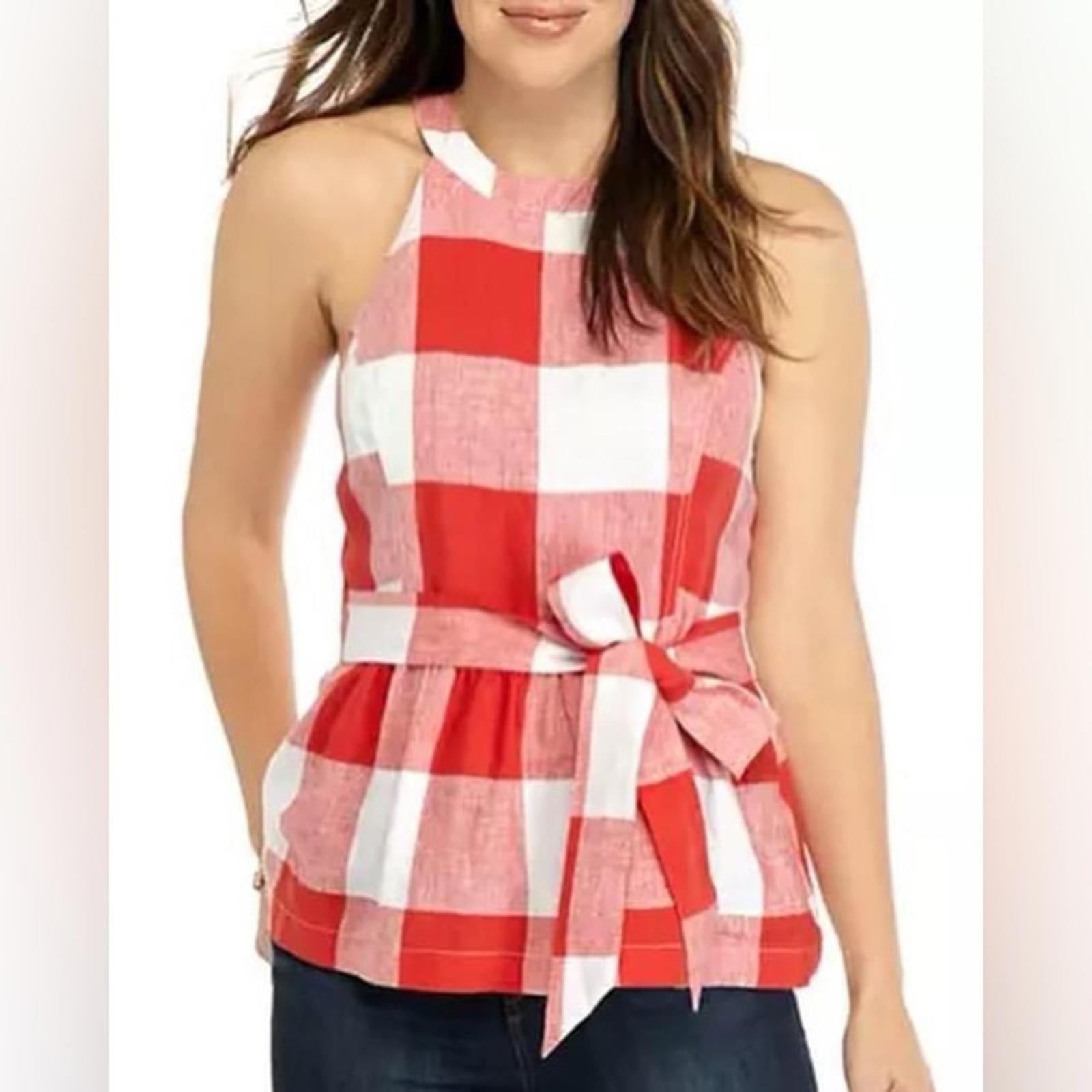 Crown & Ivy Linen Sleeveless Tie Waist Peplum Button Back Top Size 12 New w/Tag
