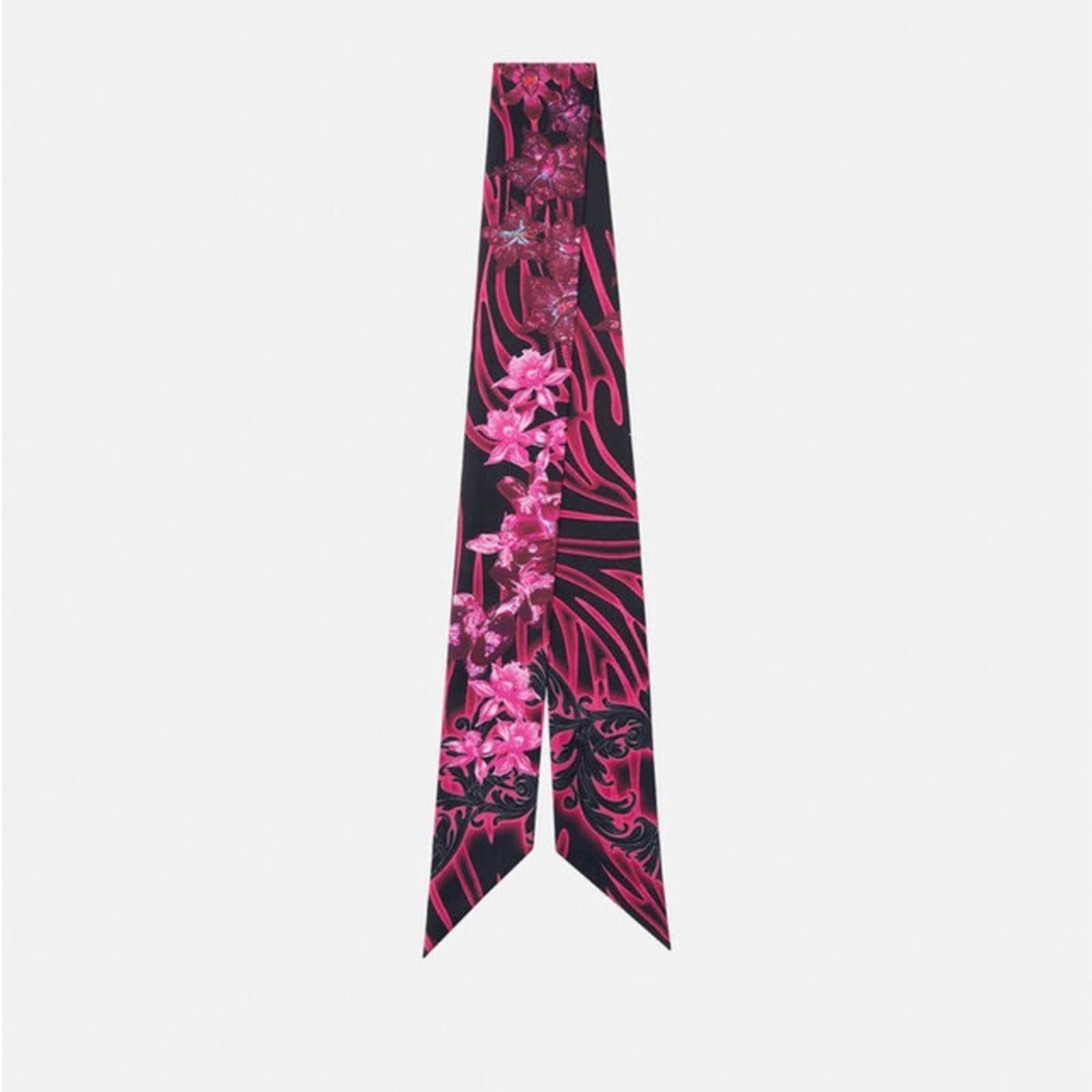 VERSACE Orchid Print Silk Skinny Scarf, NEW w/Tag