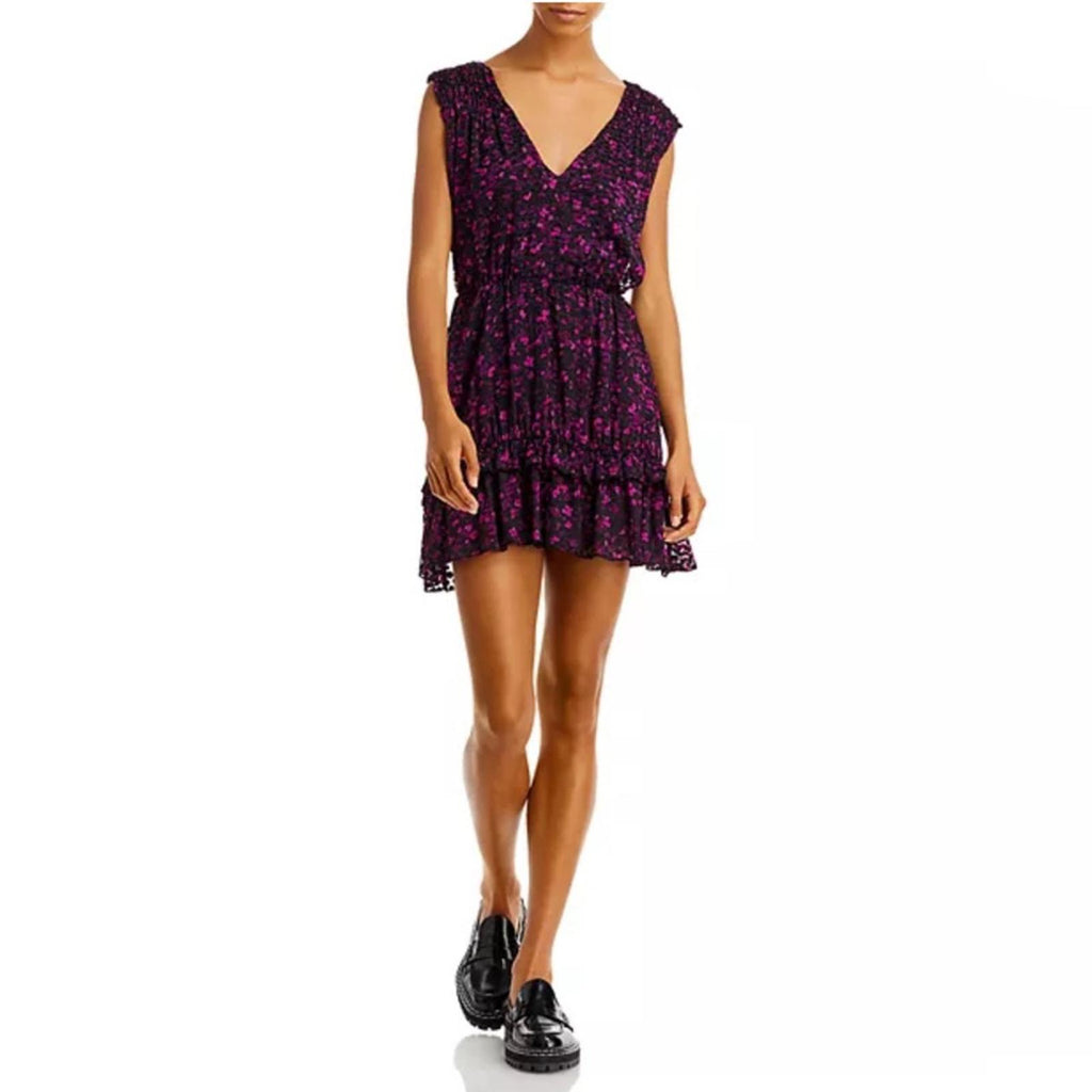 Ramy Brook Romina Printed Mini Cocktail Dress in Plum/Black, Size 6 NWT $495