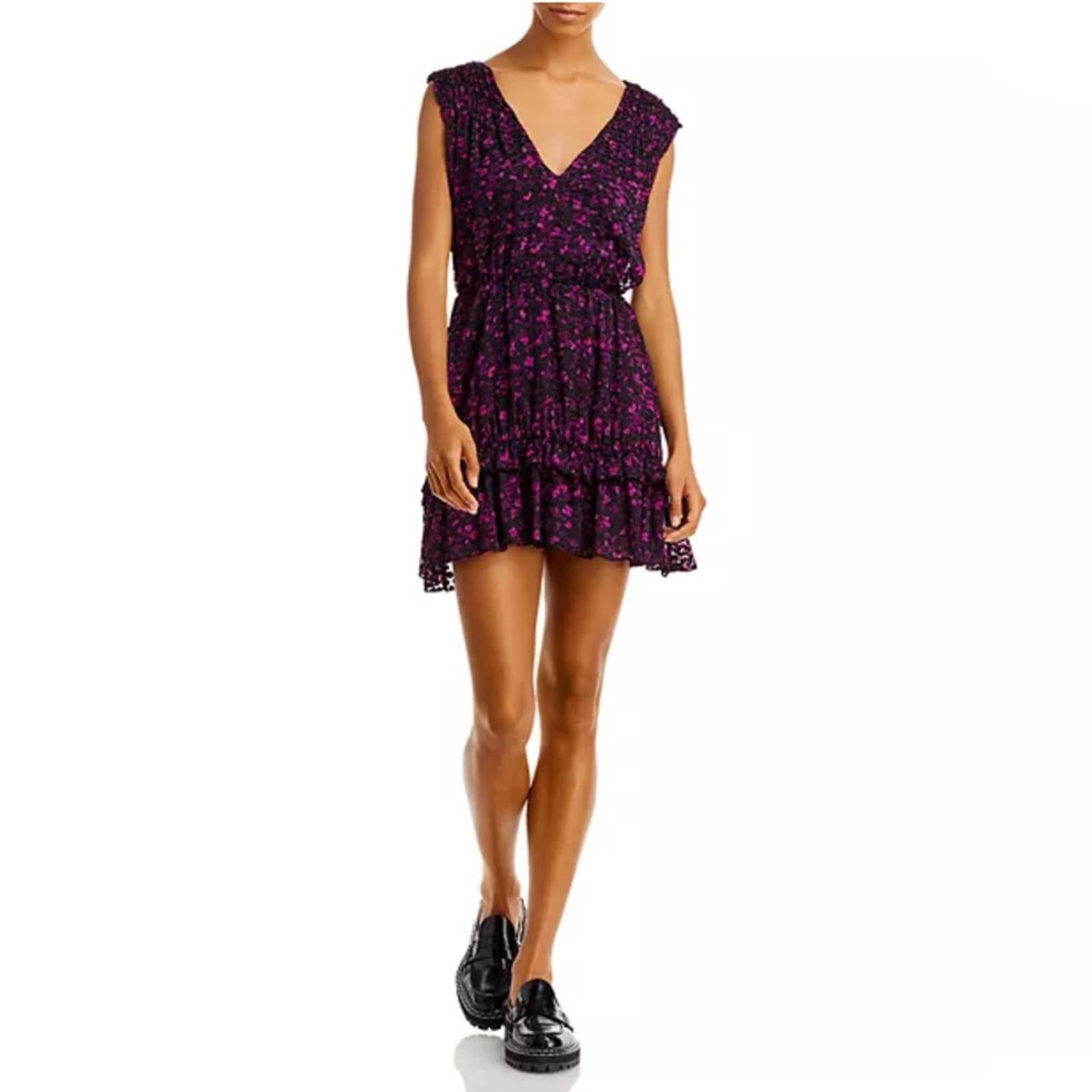 Ramy Brook Romina Printed Mini Cocktail Dress in Plum/Black, Size 6 NWT $495