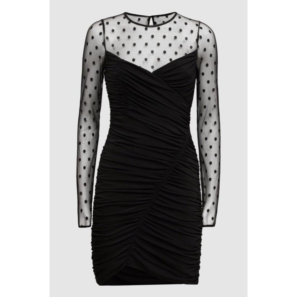 Halston curated by Reiss Polka Dot Mini Dress in Black, Size 16 New w/Tag $445