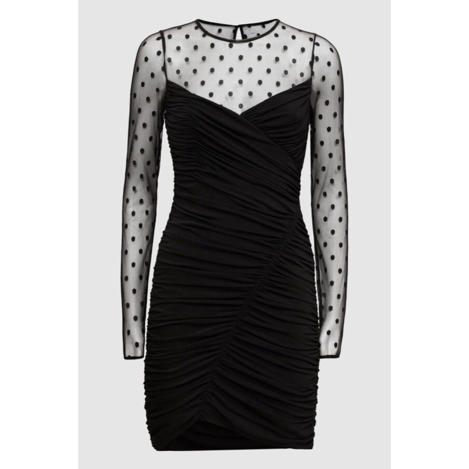 Halston curated by Reiss Polka Dot Mini Dress in Black, Size 16 New w/Tag $445