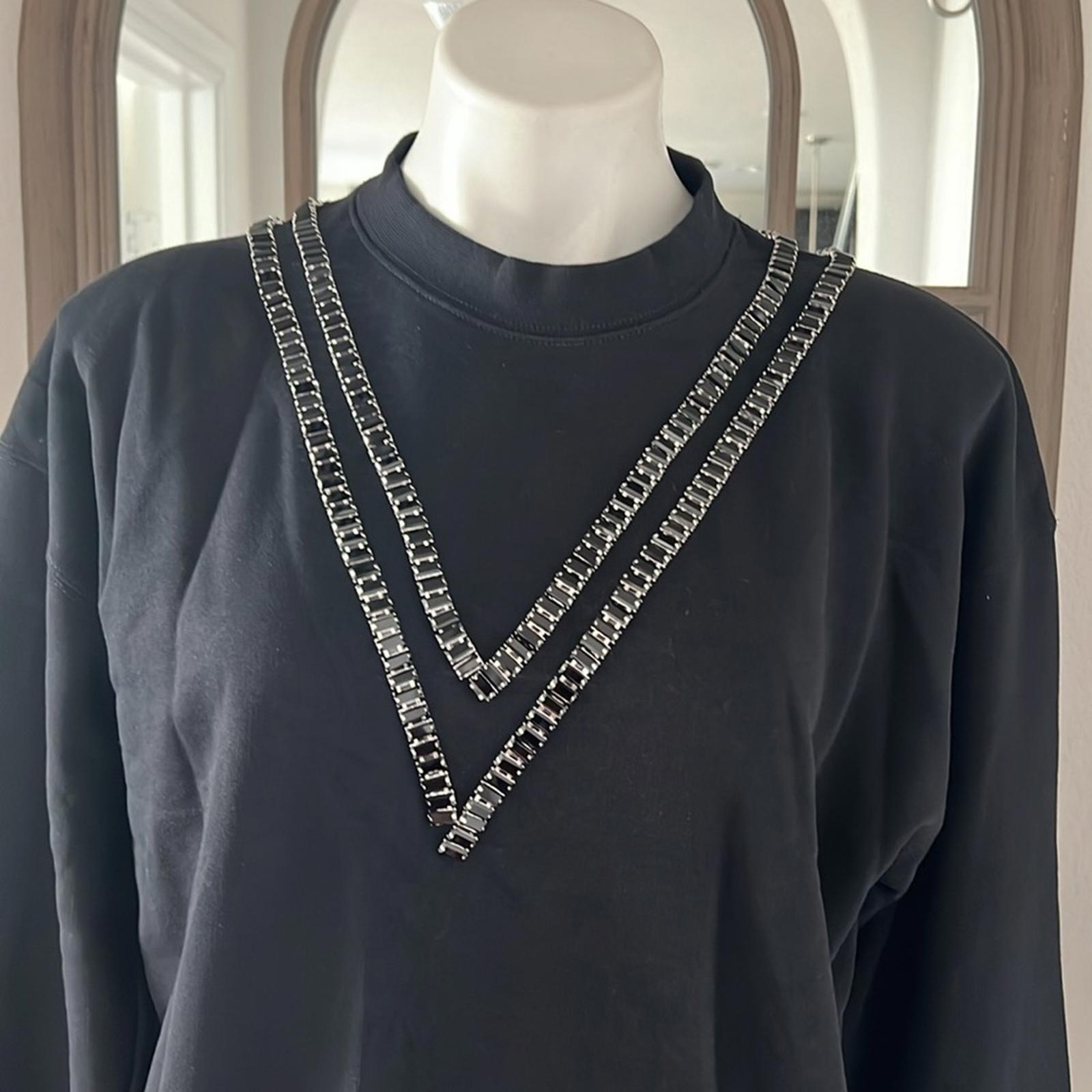 Collina Strada Baguette Crystal Trim Cotton Sweatshirt Tennis Crew Size M NEW