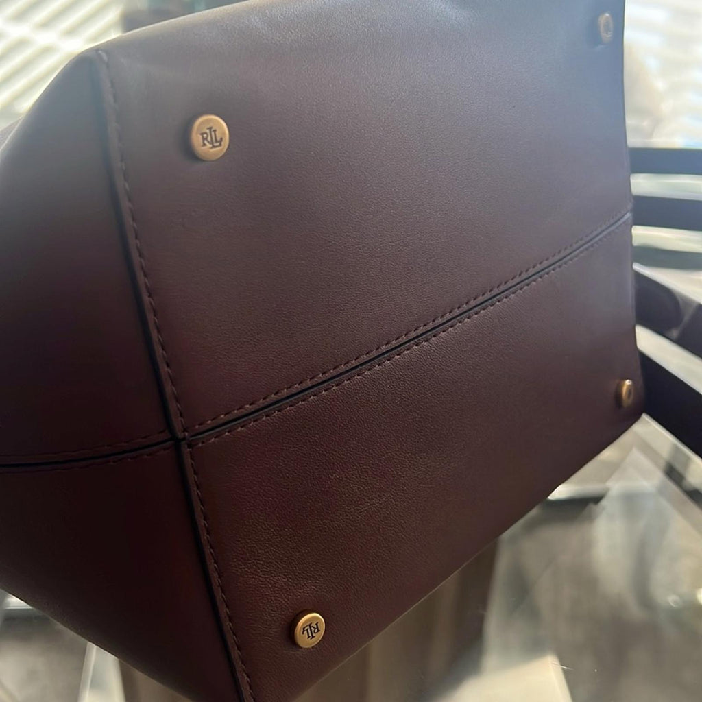 Lauren Ralph Lauren Leather Medium Witley Bucket Bag in Dark Mahogany, NEW