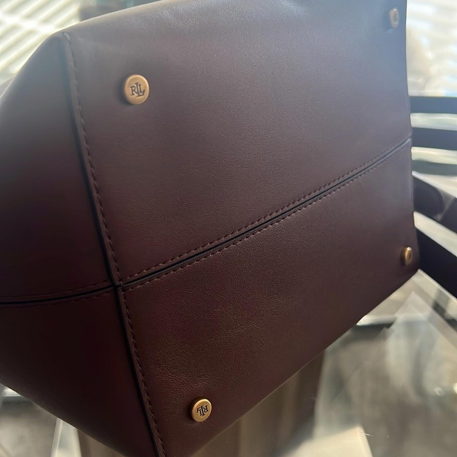 Lauren Ralph Lauren Leather Medium Witley Bucket Bag in Dark Mahogany, NEW