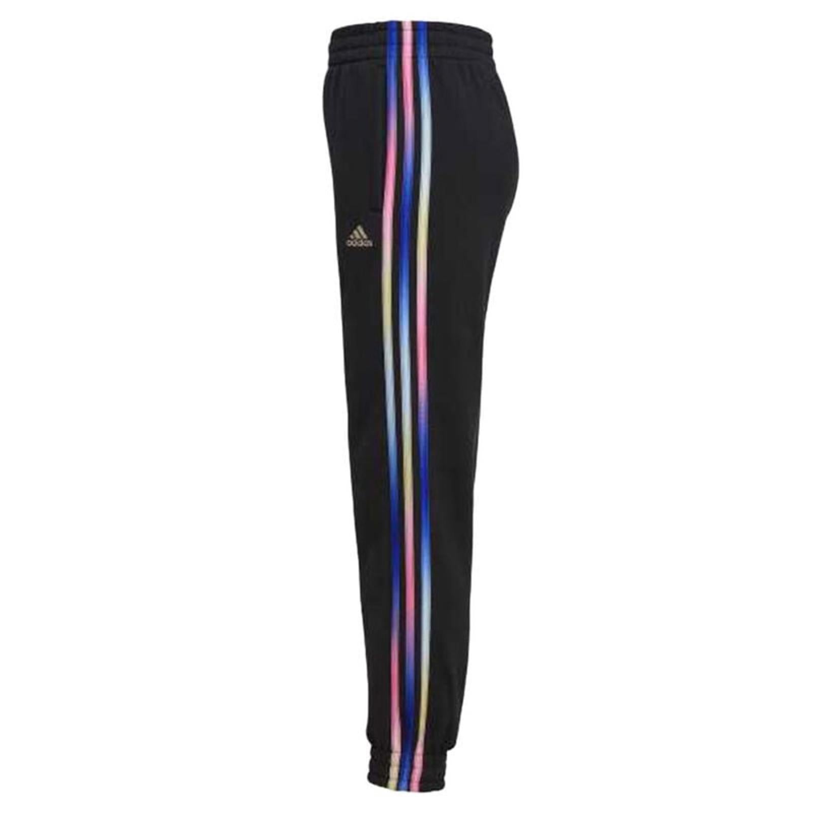 Adidas Girls' Fleece Jogger in Black with Multicolor Stripes, NWT, Size L/14
