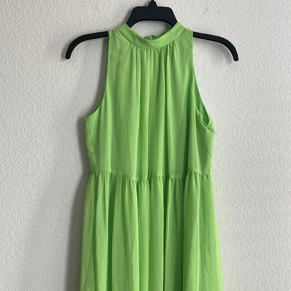 Aidan Mattox Mock Neck Halter Tired Maxi Dress in Lime Green, NWT, Size 2