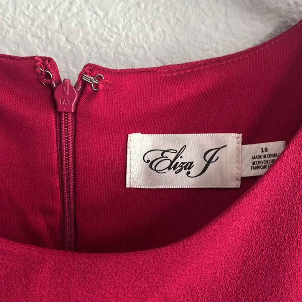 Eliza J. Stretch Layered Tiered Ruffle Crepe Sheath Dress in Berry Pink, Size 18