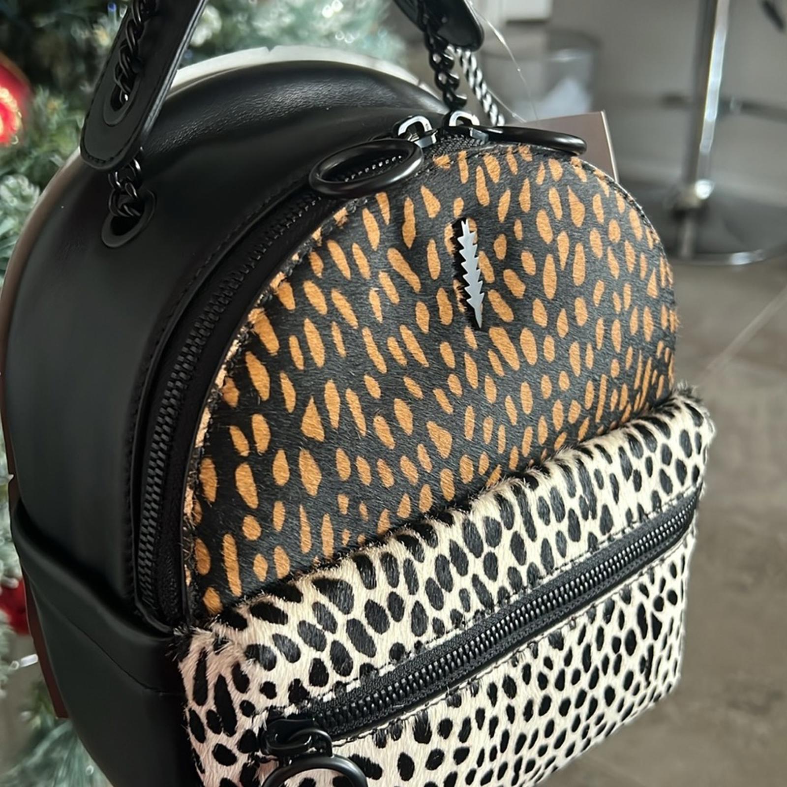 NWT Thacker Marly Animal Print Calf Hair Zippered Backpack Spotted Combo $228