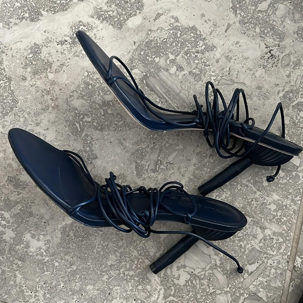 NEW Cult Gaia Soleil Lace Up Strappy Heel Sandals, Navy EU Size 42 Retail $388