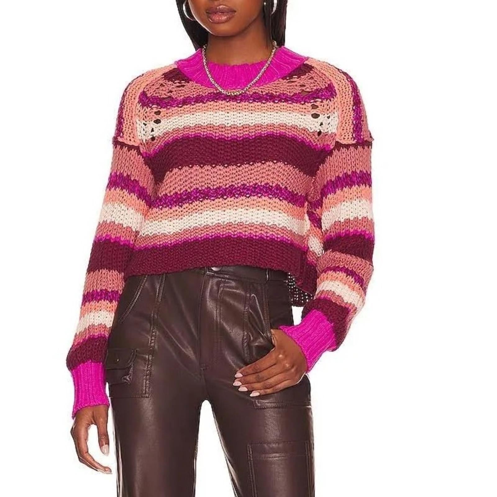 Free People Revolve* Devon Sweater, Fuchsia Rose Combo,  Size L New w/Tag
