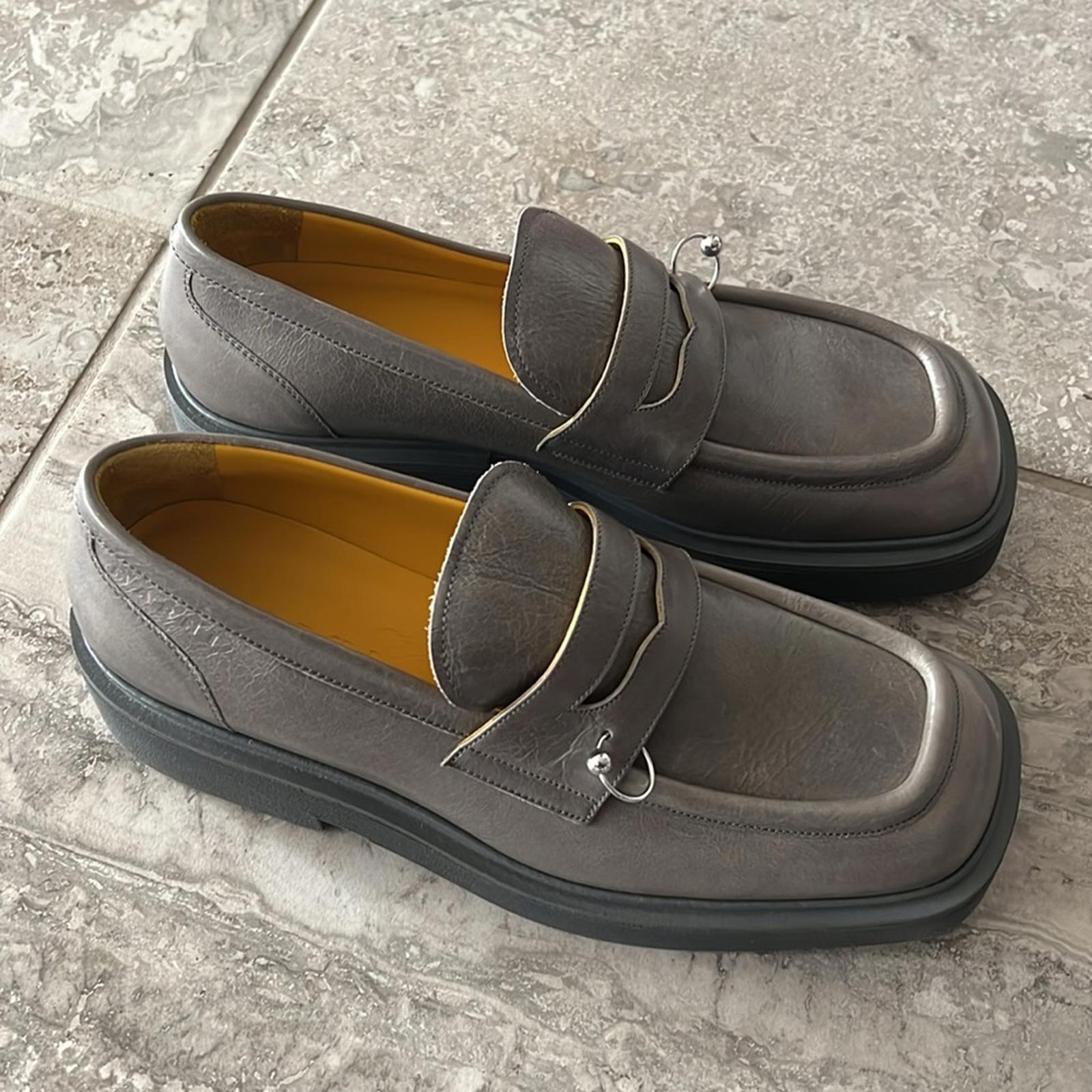 MARNI Moccasin Iconic Square-Toe Chunky Loafers Grey Size 44 NEW +DustBag