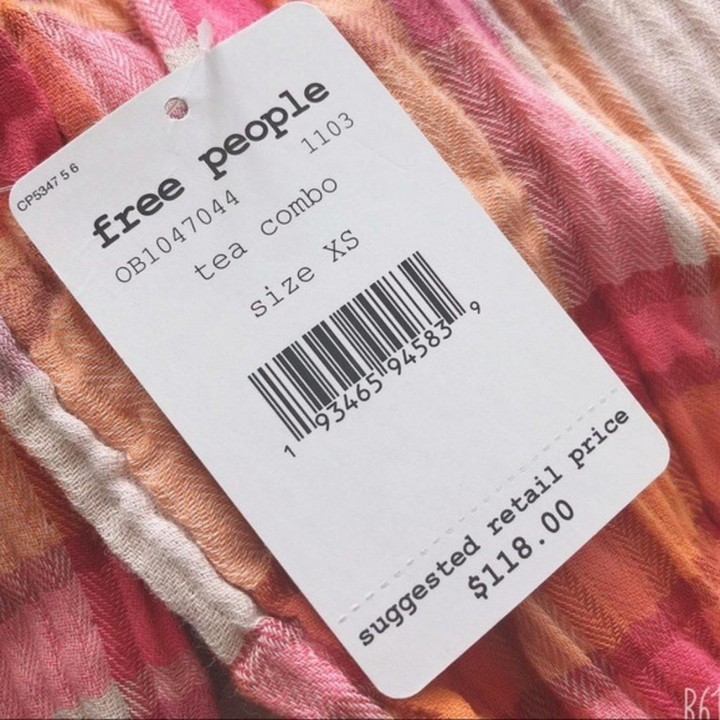 Free People Siena Plaid Long Sleeve Ruffle Top Cotton Size XS New w/Tag
