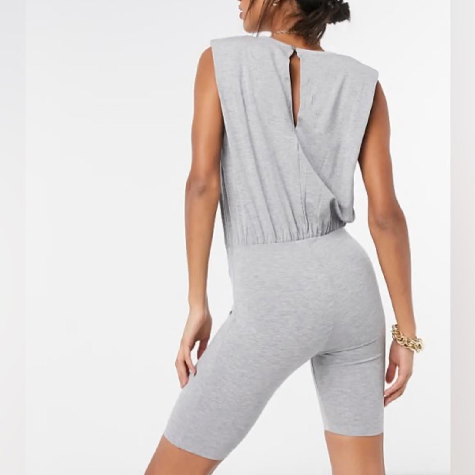 ASOS Shoulder Pad Jersey Short Unitard in Grey Marl, Size 14 EXCELLENT