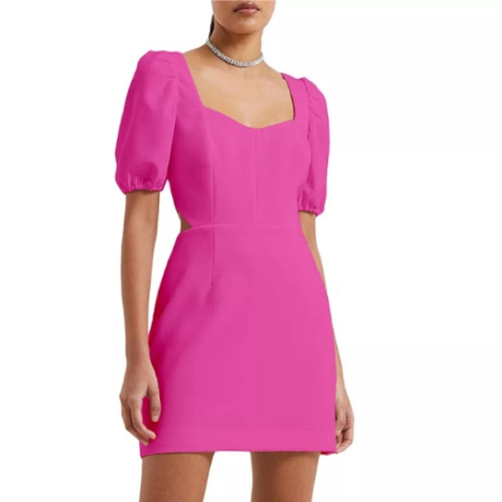 French Connection Puff Sleeve Cutout Dress, Wild Rosa Size 10 New w/Tag $118