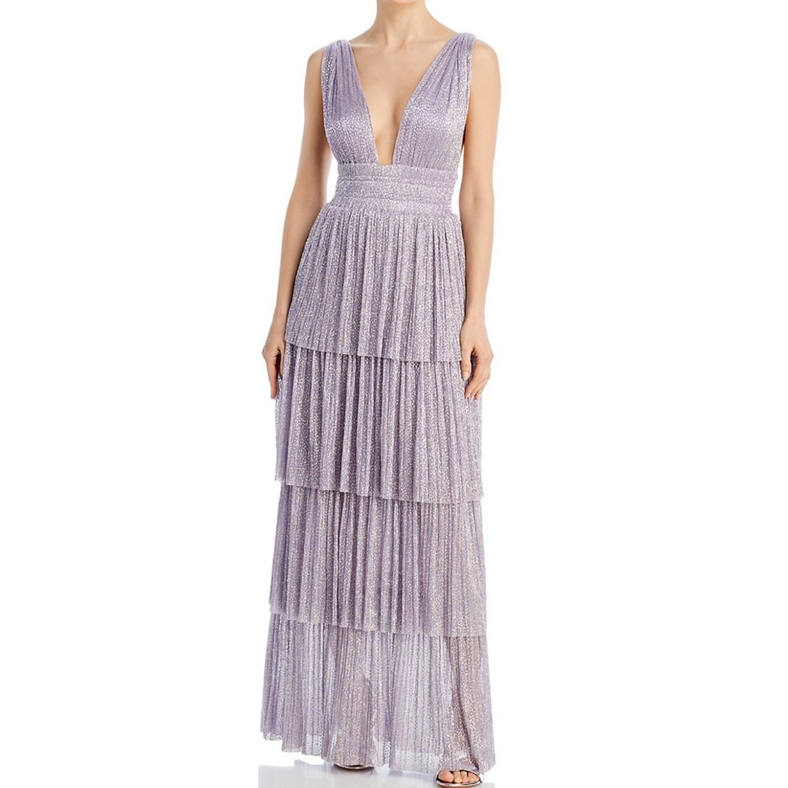 Sabina Musayev Alpha Pleated Knit Layered Maxi Dress, Lilac/Purple Size XL NEW
