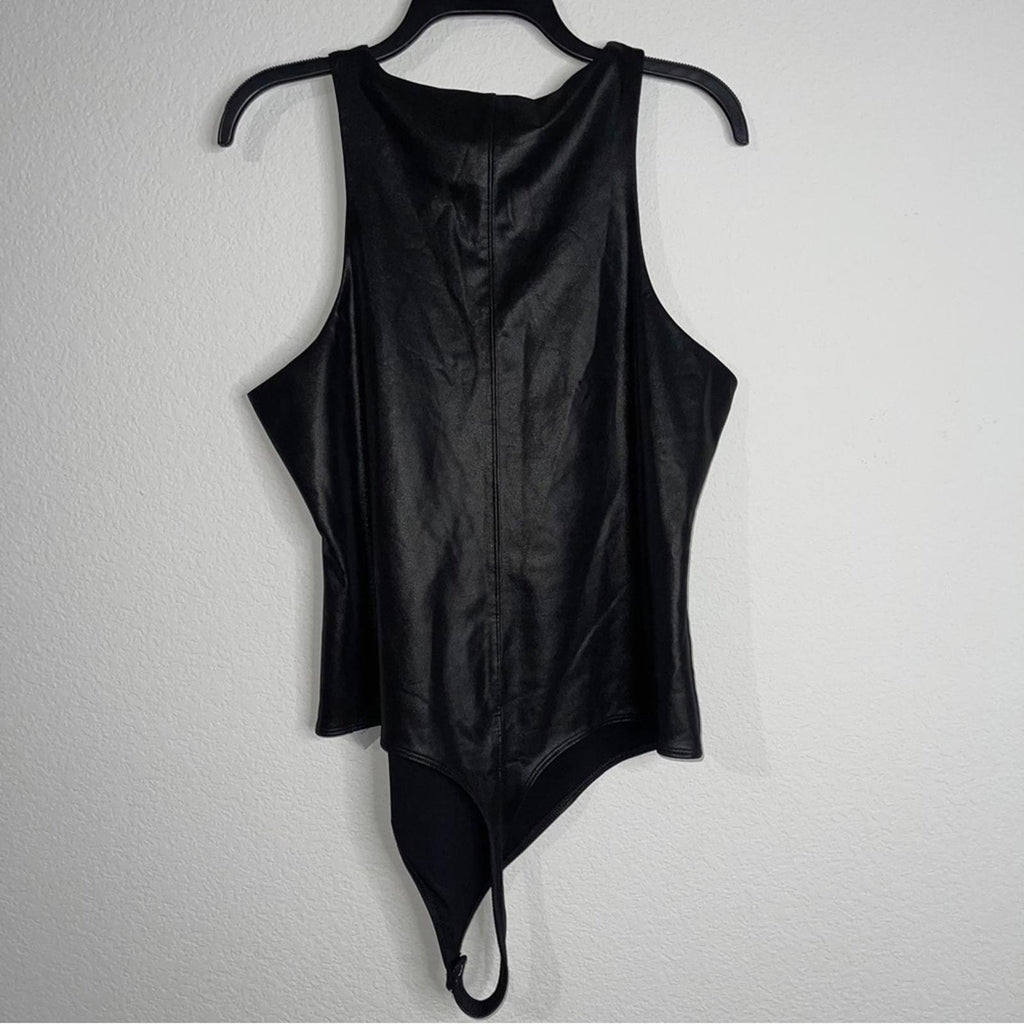 NEW Good American Faux Leather High-Neck Bodysuit in Black Size 4/XL NEW w/o Tag