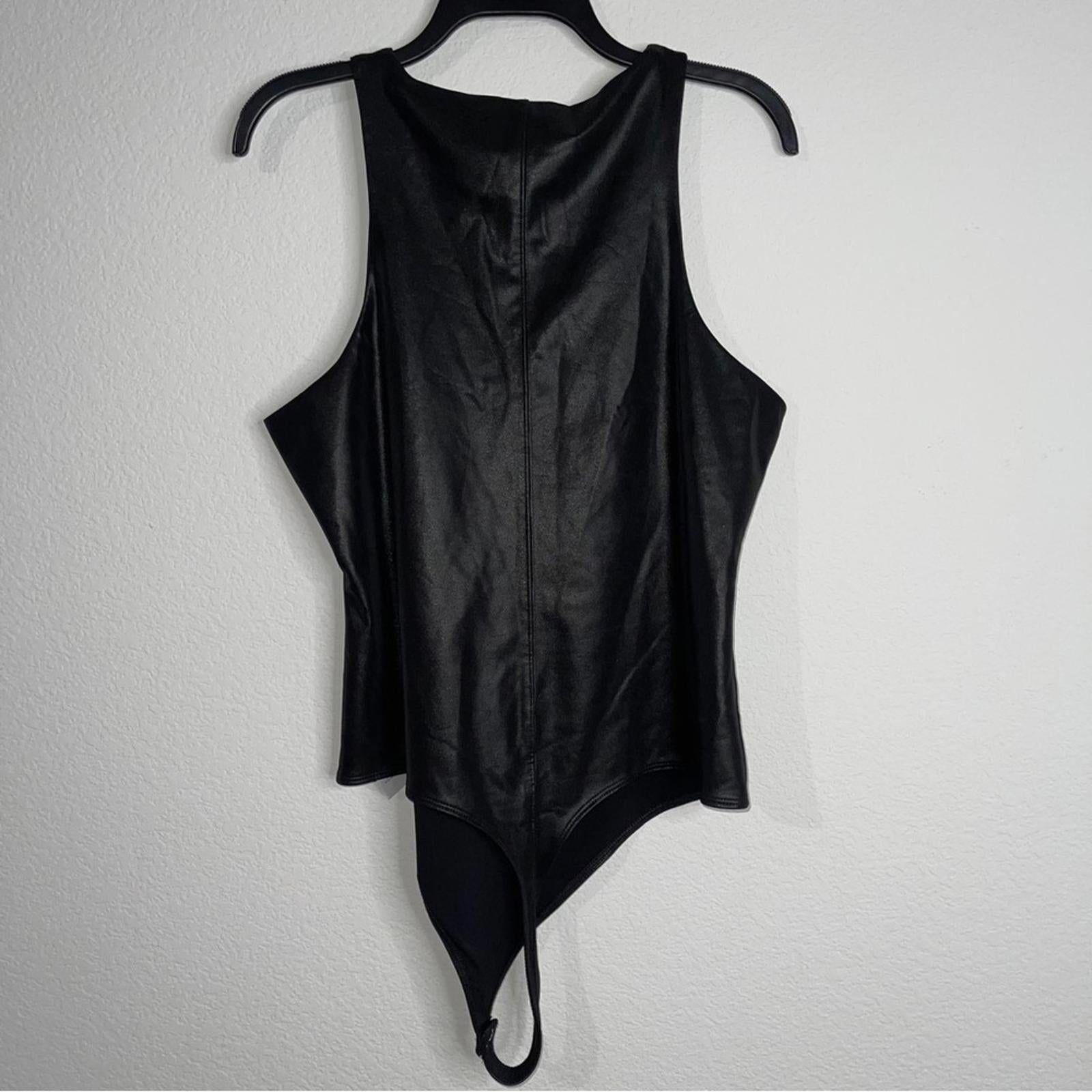 NEW Good American Faux Leather High-Neck Bodysuit in Black Size 4/XL NEW w/o Tag