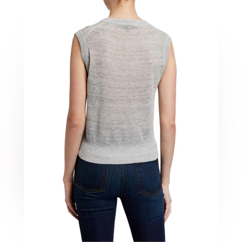 Veronica Beard Kellen Crewneck Cap-Sleeve Knit Twist Front Sweater, Size L $250