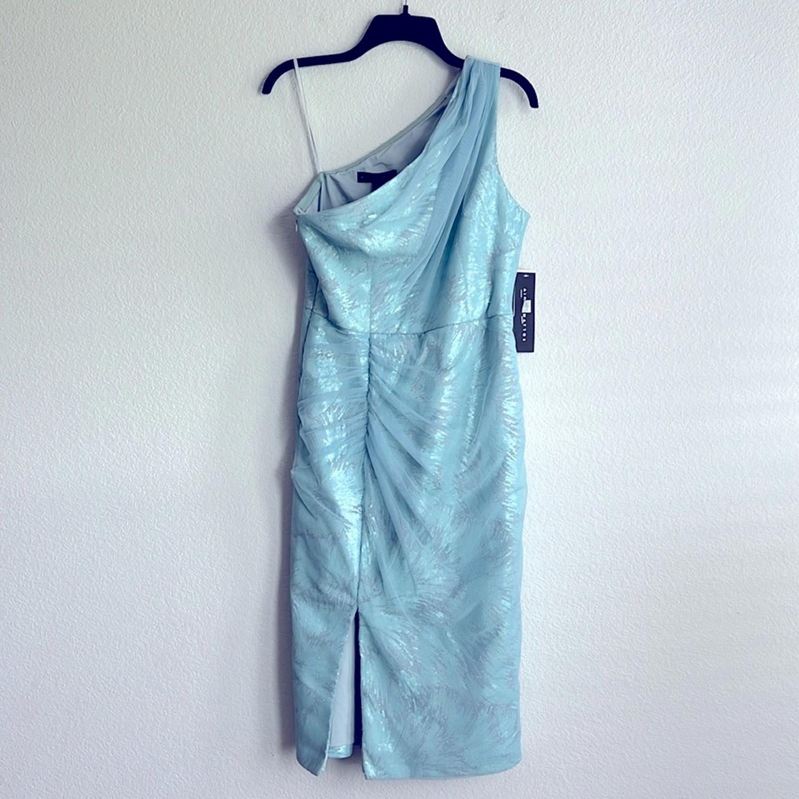 Aidan Mattox Sequin Mesh Cocktail Dress in Cloudy Aqua, NWT, Size 6