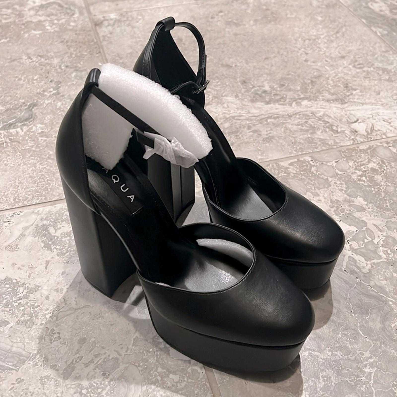Aqua Bloomingdale’s Lisa Ankle Strap Platform Sandals in Black, Size 9 New $138