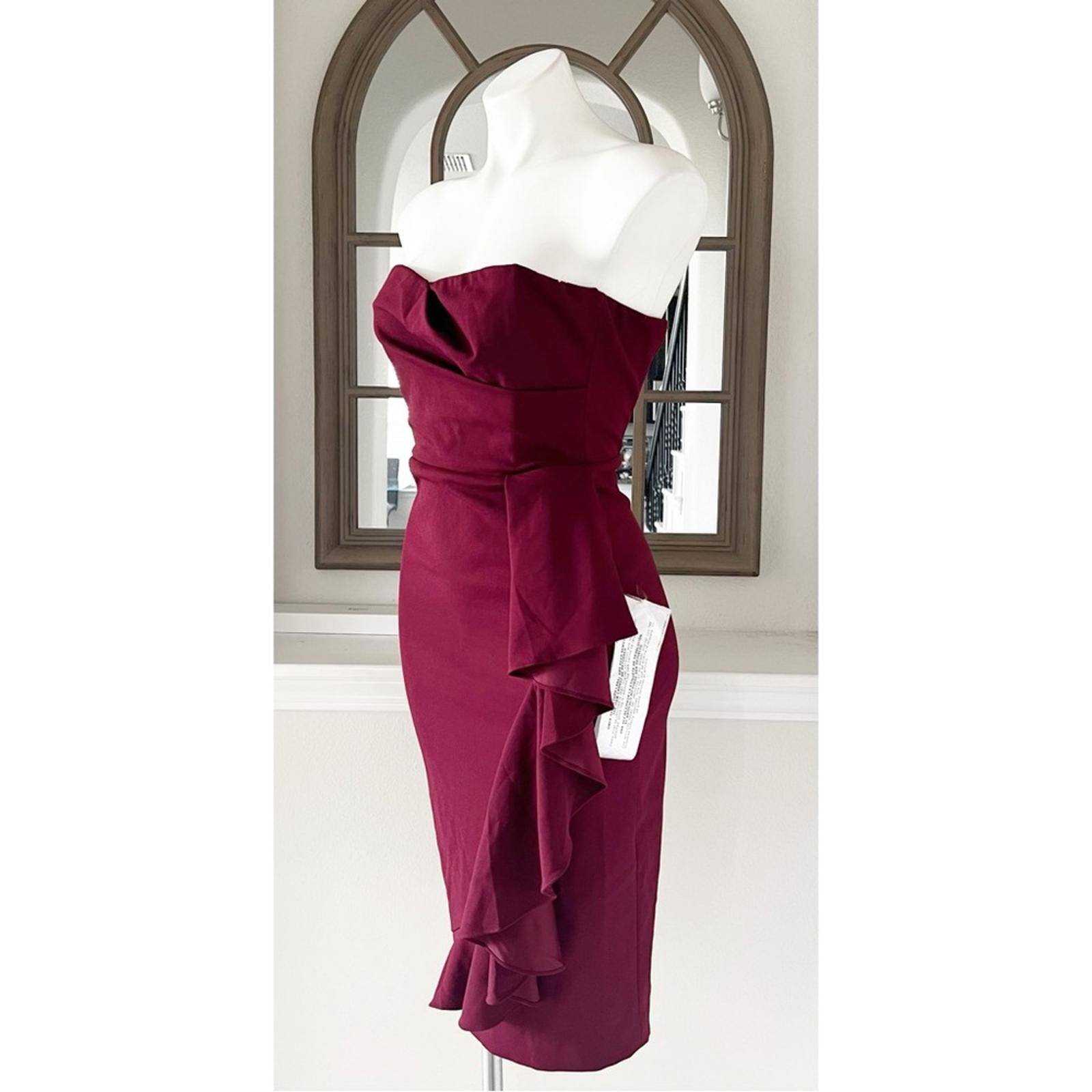 Dress the Population Liv Strapless Ruffled Dress, Burgundy Size S New w/Tag