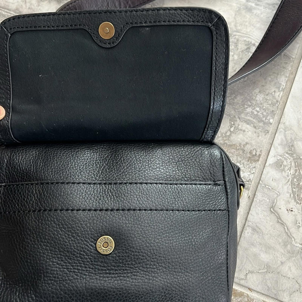 Fossil Aria Cow Hide Leather Shoulder Bag, Patchwork Black & Brown, Retail $178