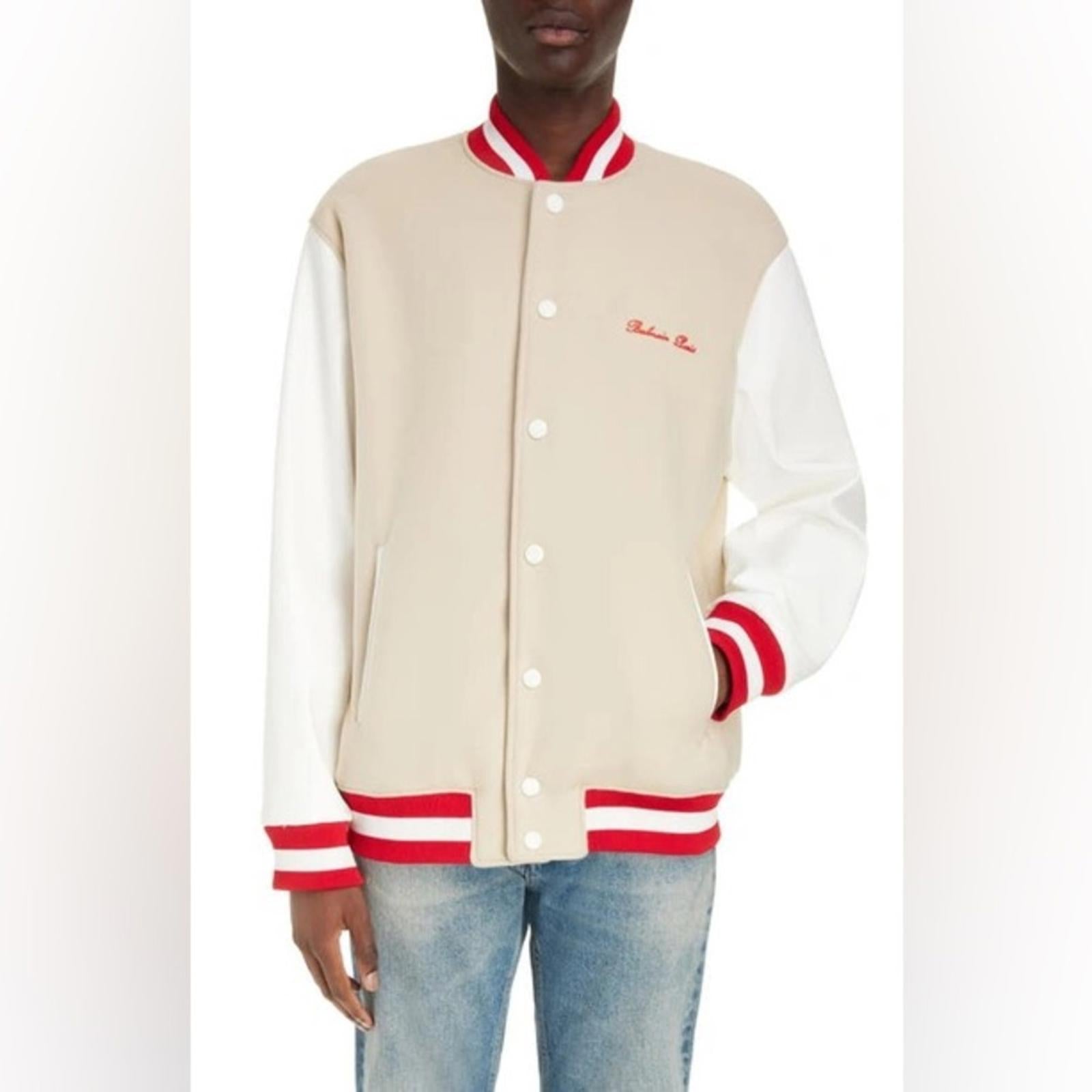 Balmain Embroidered Cursive Logo Letterman Jacket, Size IT 54 New w/Tag
