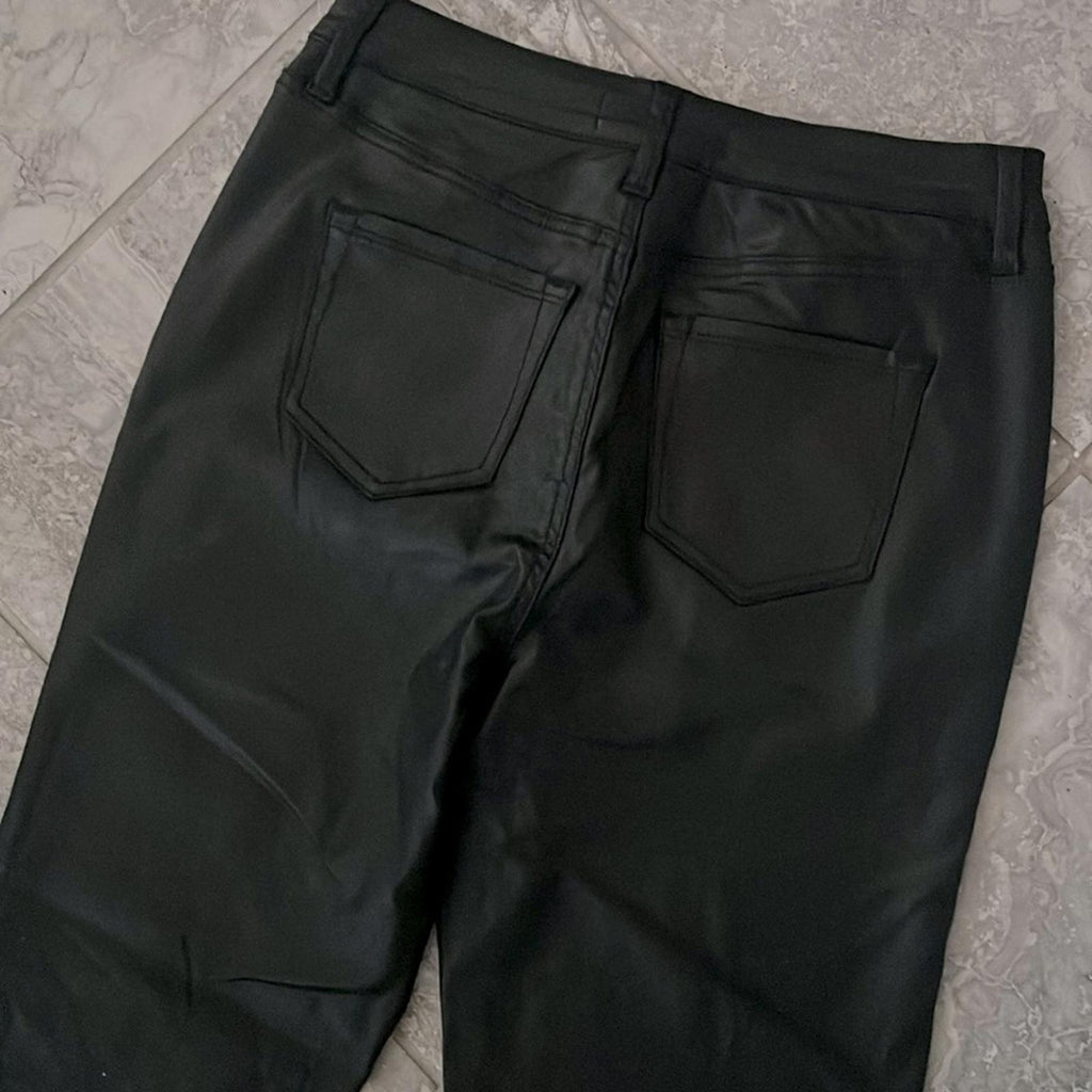 Anthropologie’s Sanctuary Birdy Twill Coated Flare Pants in Black, Size 32 NWT