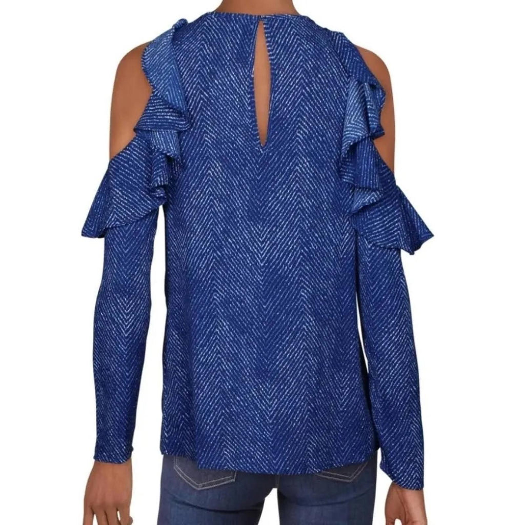 Michael Kors Cold Shoulder Ruffle Long Sleeve Blouse, Size XL $110 EXCELLENT
