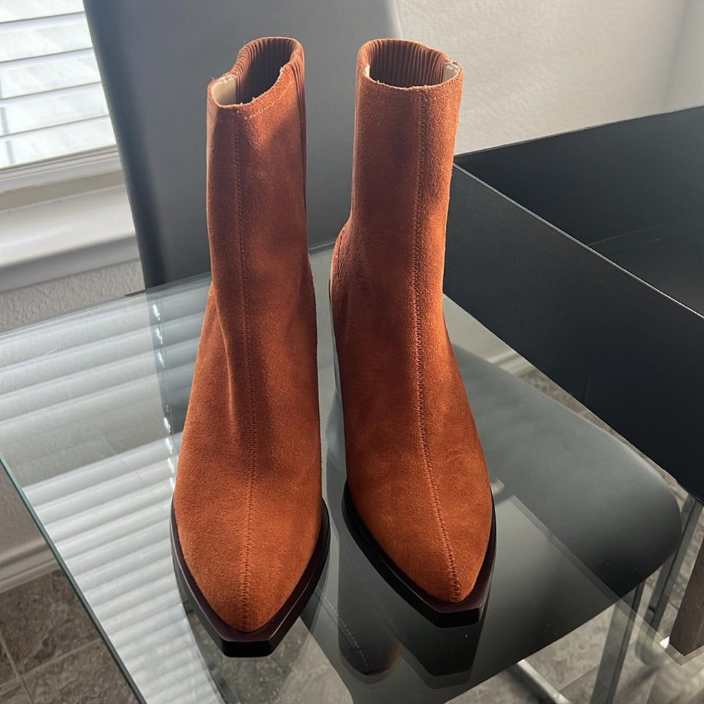 COACH Prestyn Ankle Booties Burnished Amber, Leather Suede Size 9 NEW in Box!