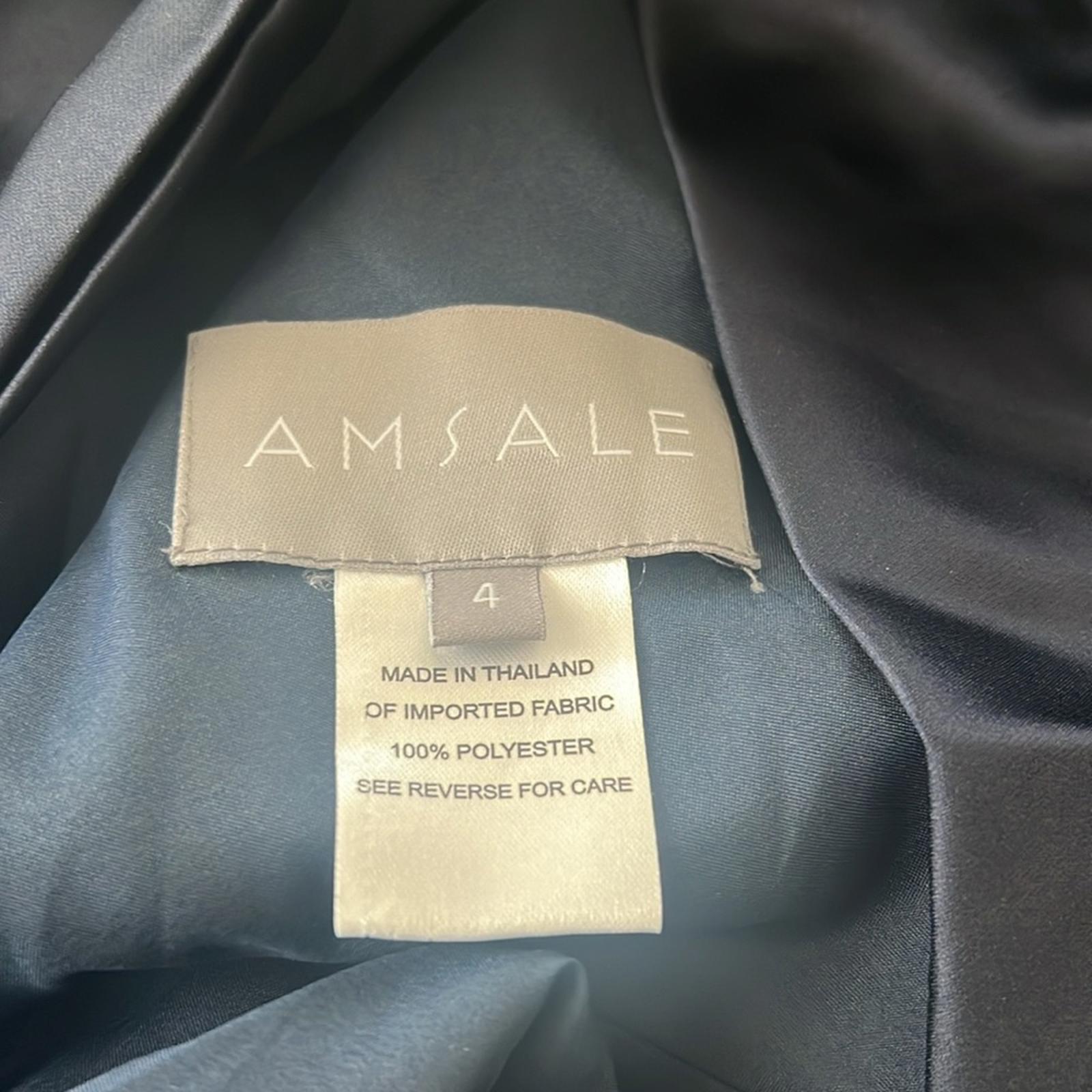 NEW Amsale NAVY One Shoulder Fluid Satin Cocktail Midi Dress, Size 4 Retail $385