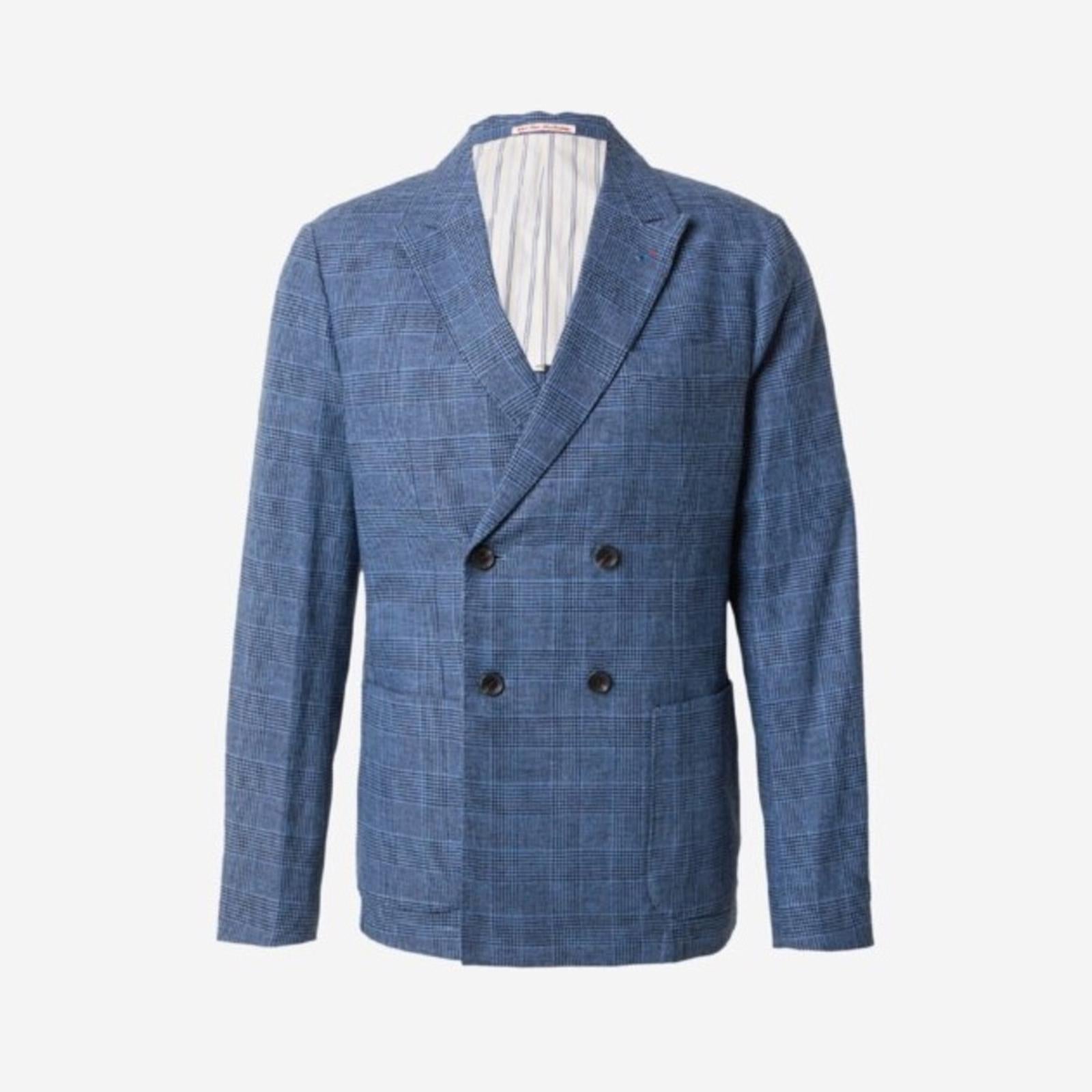 Scotch & Soda Double-Breasted Check Blazer in Blue, Size XXL NEW w/Tag $308