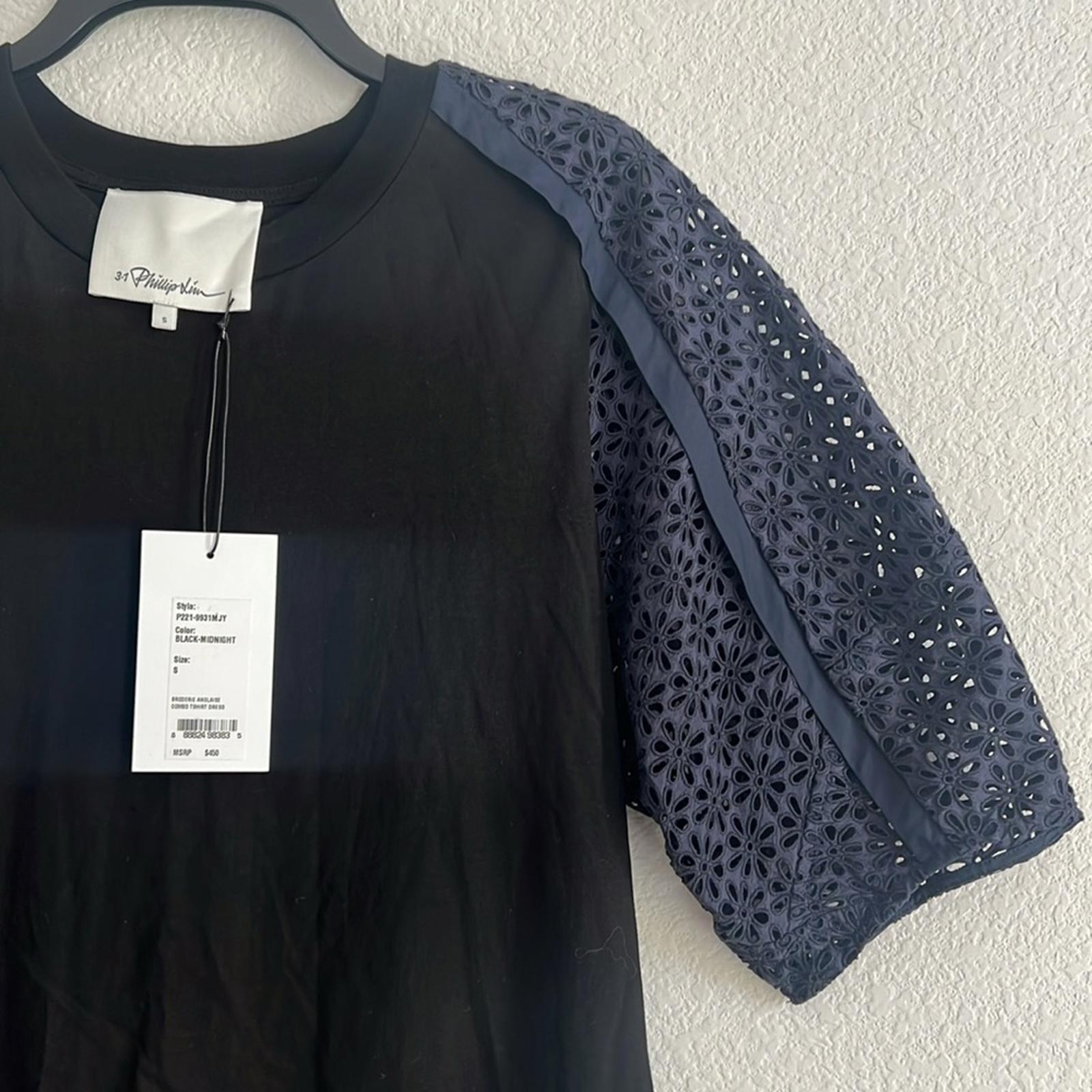 3.1 Phillip Lim Broderie Sleeve Dress in Black Midnight, NWT, Size S