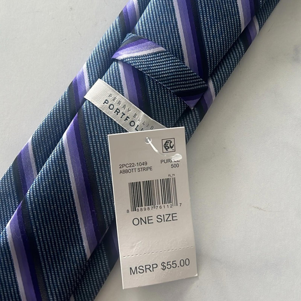 Perry Ellis The Abbot Stripe Neck Tie in Purple, One Size, NWT