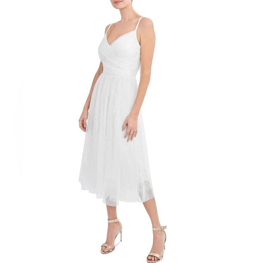 AQUA Lace Mid Calf Fit & Flare Dress, White Size 6 New w/Tag Retail $328