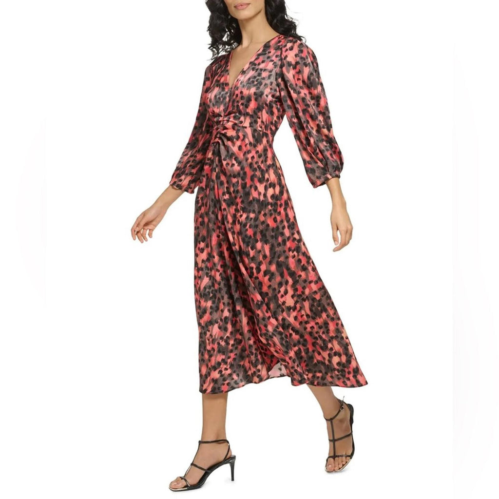 DKNY V-Neck Ruched Front Dress in Permission Multi, Size XL, New w/Tag