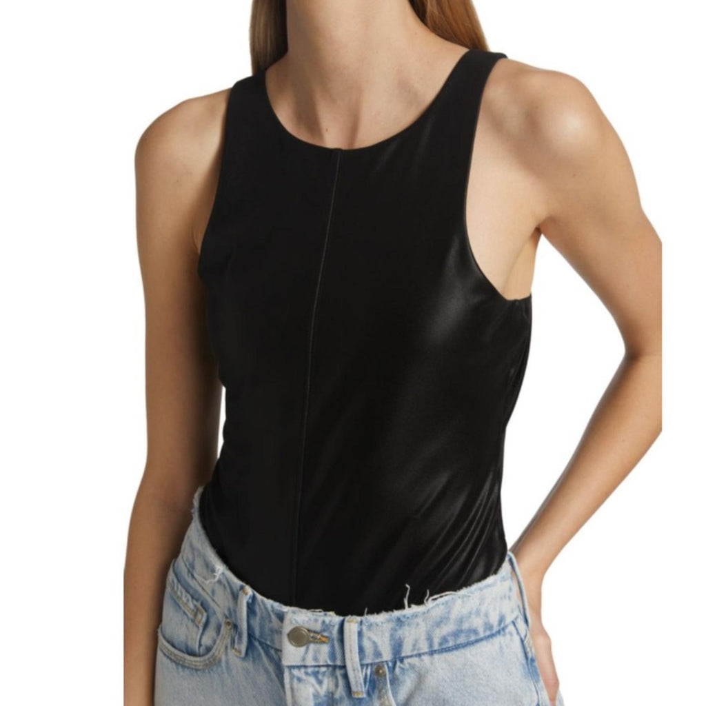 NEW Good American Faux Leather High-Neck Bodysuit in Black Size 4/XL NEW w/o Tag