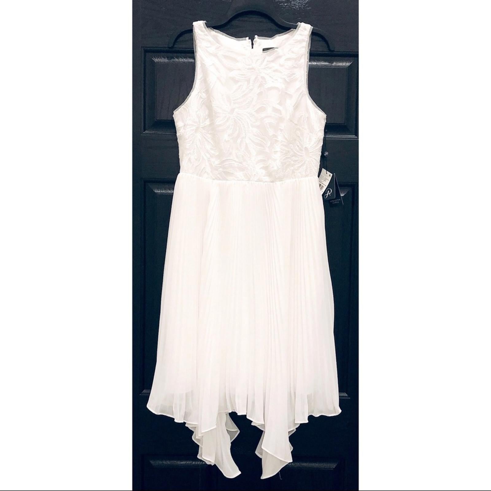 Adrianna Papell Pleated Short Cocktail Midi Dress in Ivory, Size 10 New w/Tag