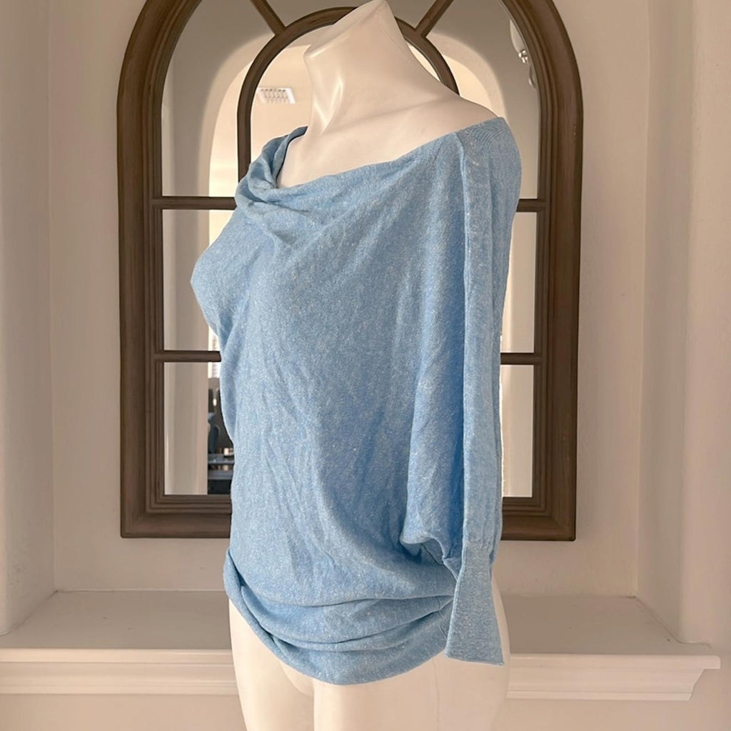 REISS Flo Draped One-Shoulder Top in Aqua Blue, Size S New w/Tag Retail $220