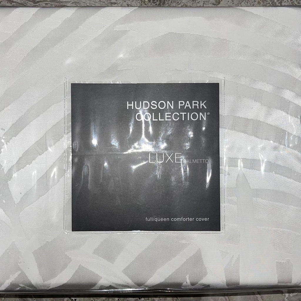 Hudson Park Palmetto Silk Blend Queen Duvet Cover + 2-Pillow Shams in White NWT