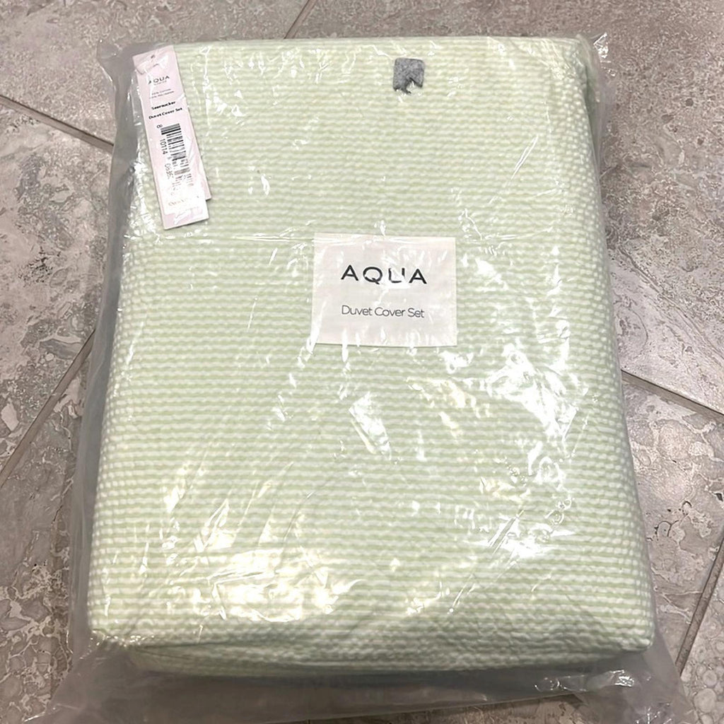 Aqua Seersucker Duvet Cover Set, Full/Queen in Green New w/Tag Retail $175