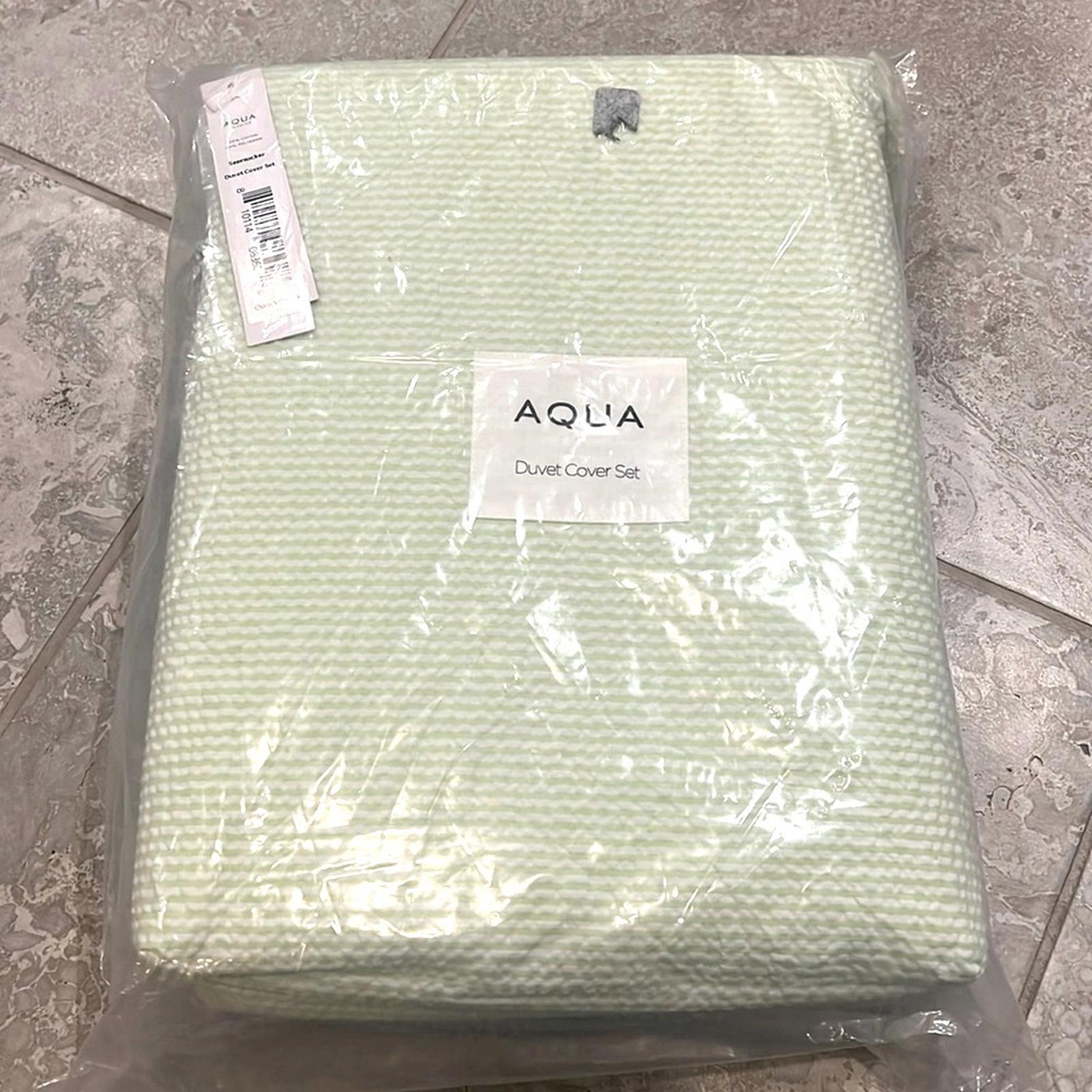 Aqua Seersucker Duvet Cover Set, Full/Queen in Green New w/Tag Retail $175