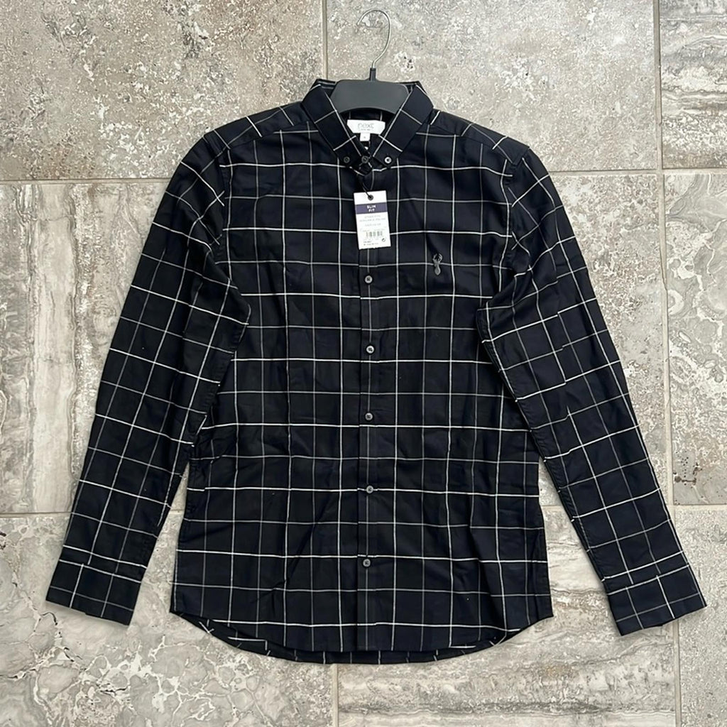 next Slim Fit Stretch Button Down Dress Shirt Black Size M New w/Tag Retail £32