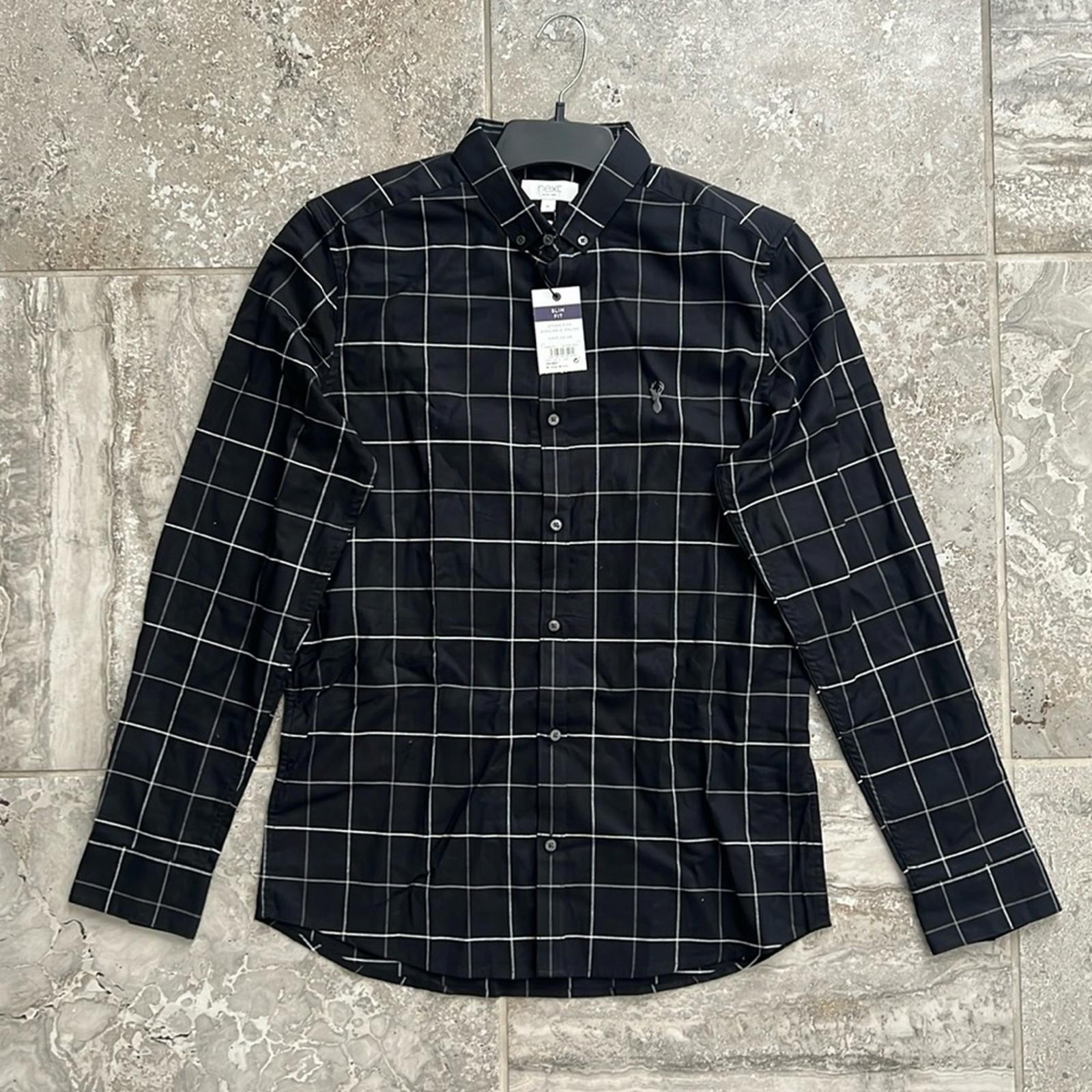 next Slim Fit Stretch Button Down Dress Shirt Black Size M New w/Tag Retail £32