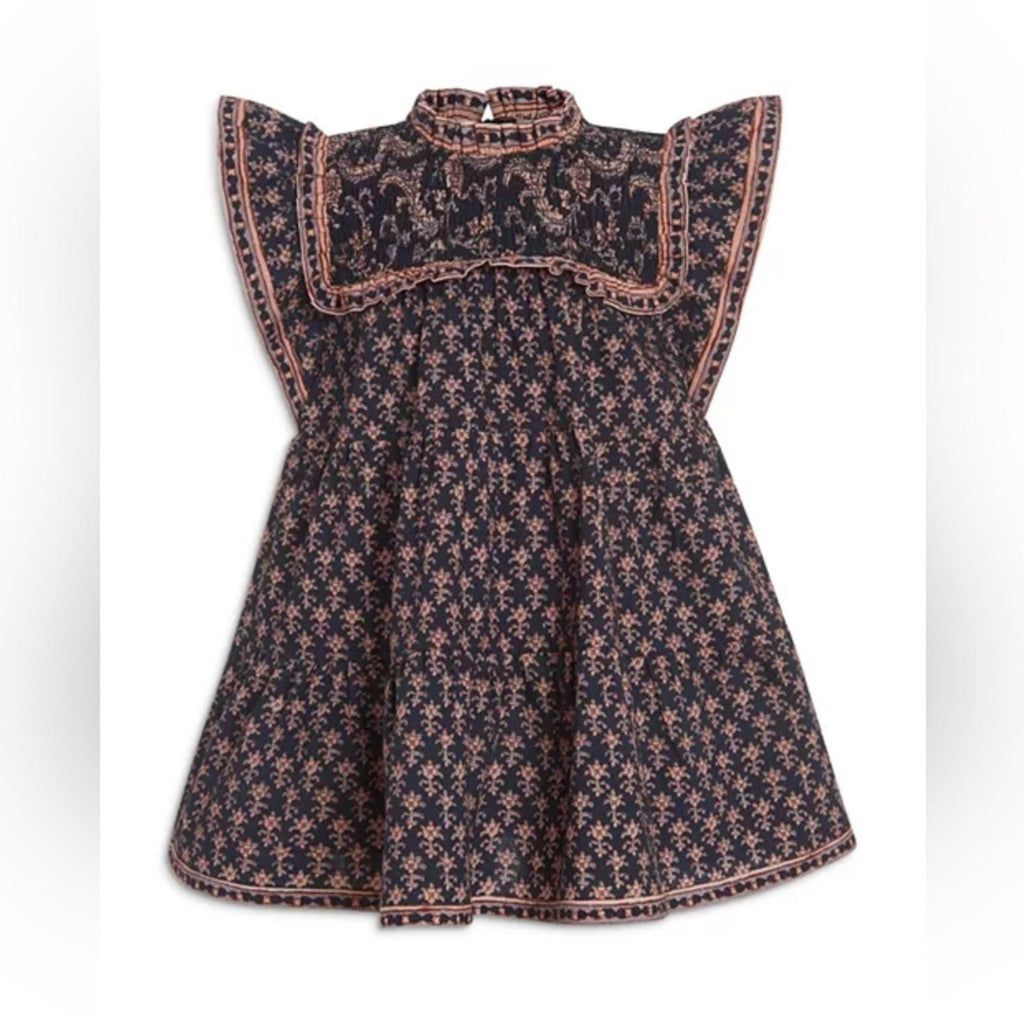 Sea New York Jasper Border Short Sleeve Smocked Dress in Marine, Size 8Y NWT