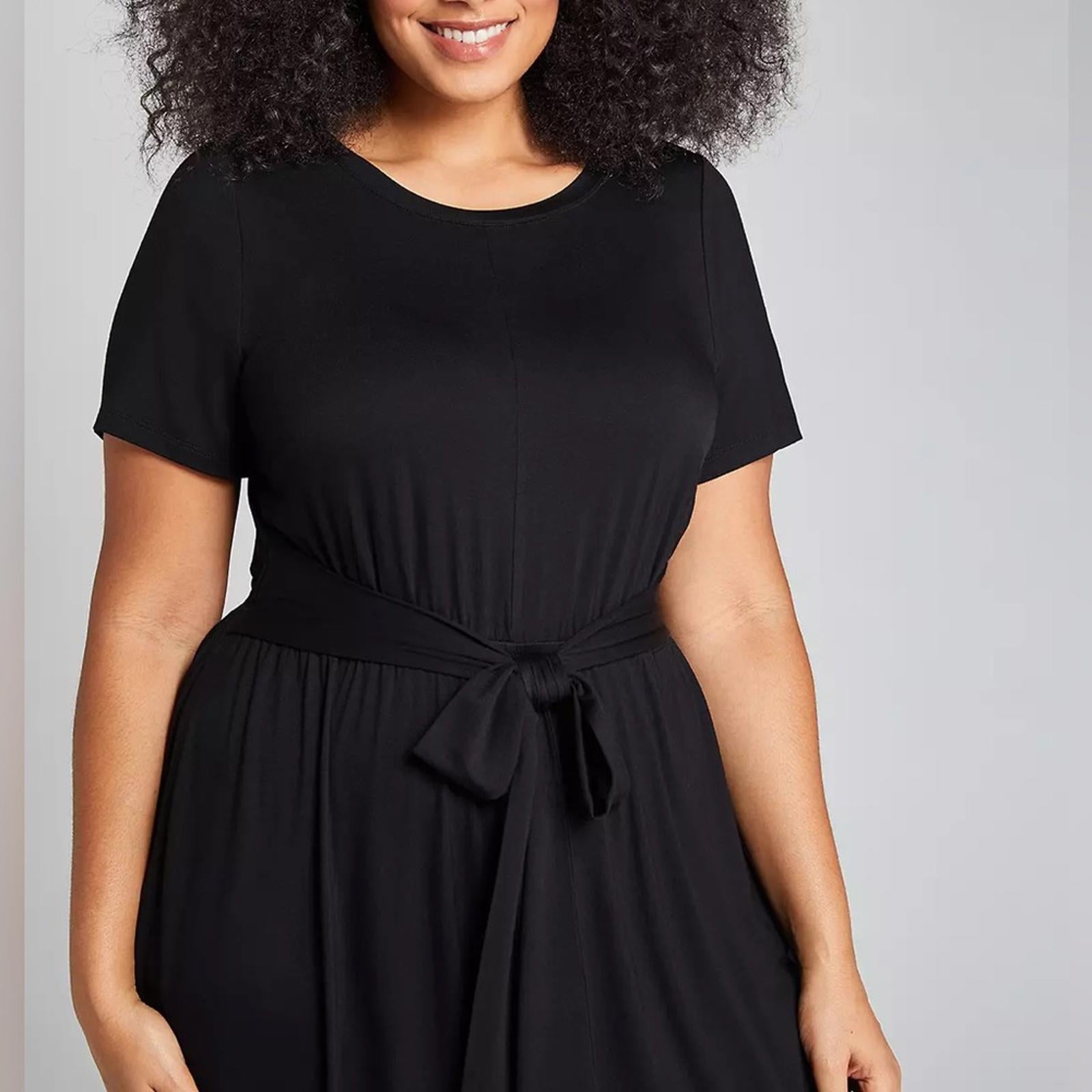 Lane Bryant Asymmetric Belted Midi Dress in Black, NWT, Size 14/16